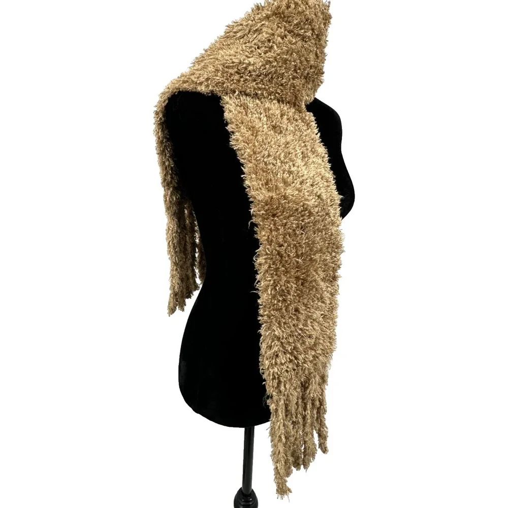 Pleasant Pheasant Women's Rectangular‎ Fuzzy Scarf One Size Beige Fringe Trim